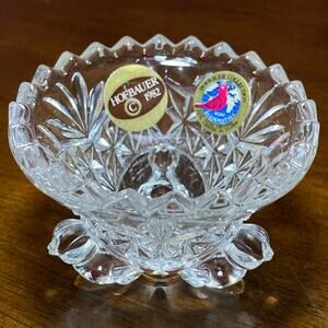 Vintage Hofbauer 1982 Lead Crystal Byrdes 3 footed Bird Sawtooth Trinket Dish